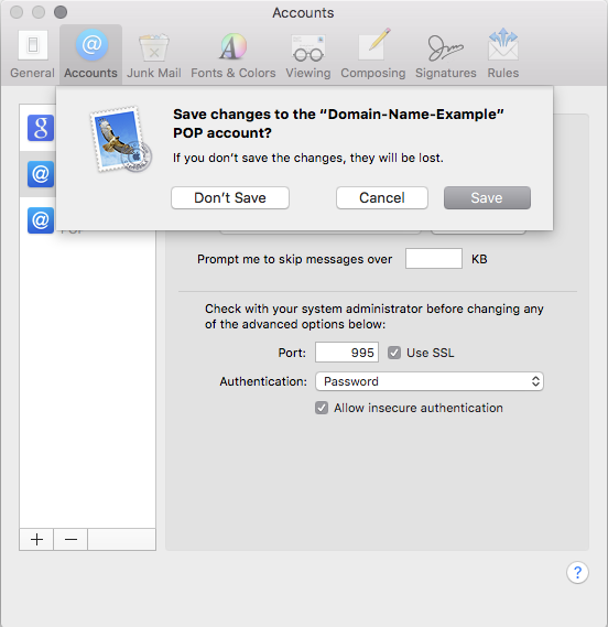 Save changes pop up box