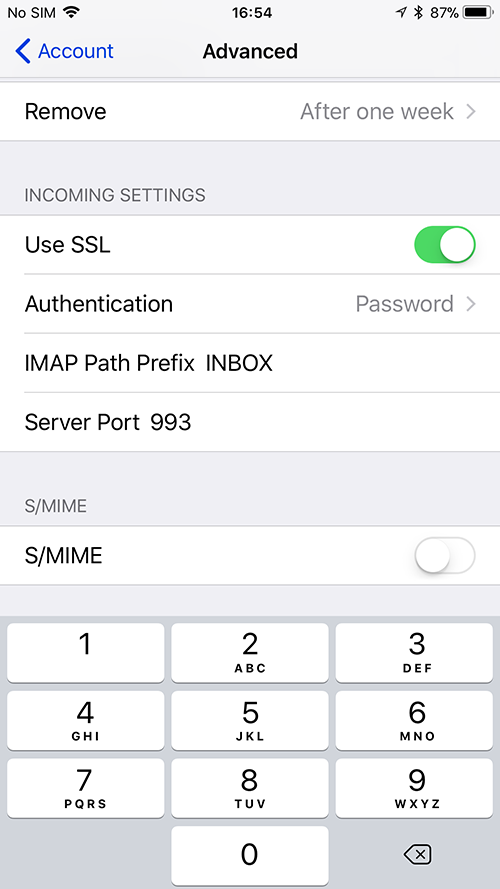 Incoming Server Settings